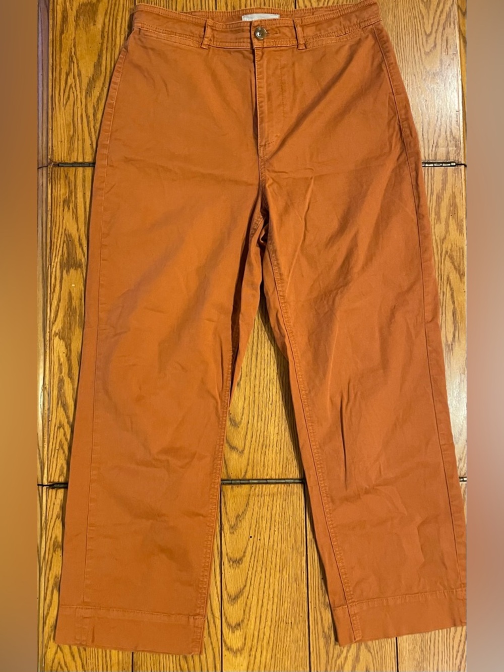 EVERLANE straight leg, cropped pant, size 8, rust color, pockets